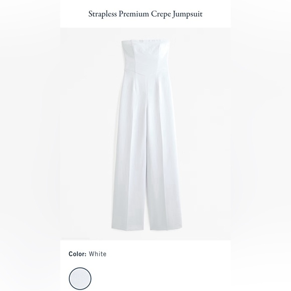 Abercrombie Strapless Premium Crepe Jumpsuit - WHITE NWT - Small Petite - Picture 1 of 4